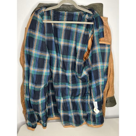 Vintage Merit Awards Genuine Leather Tan & Green Jacket Men’s Size XL - Picture 12 of 14